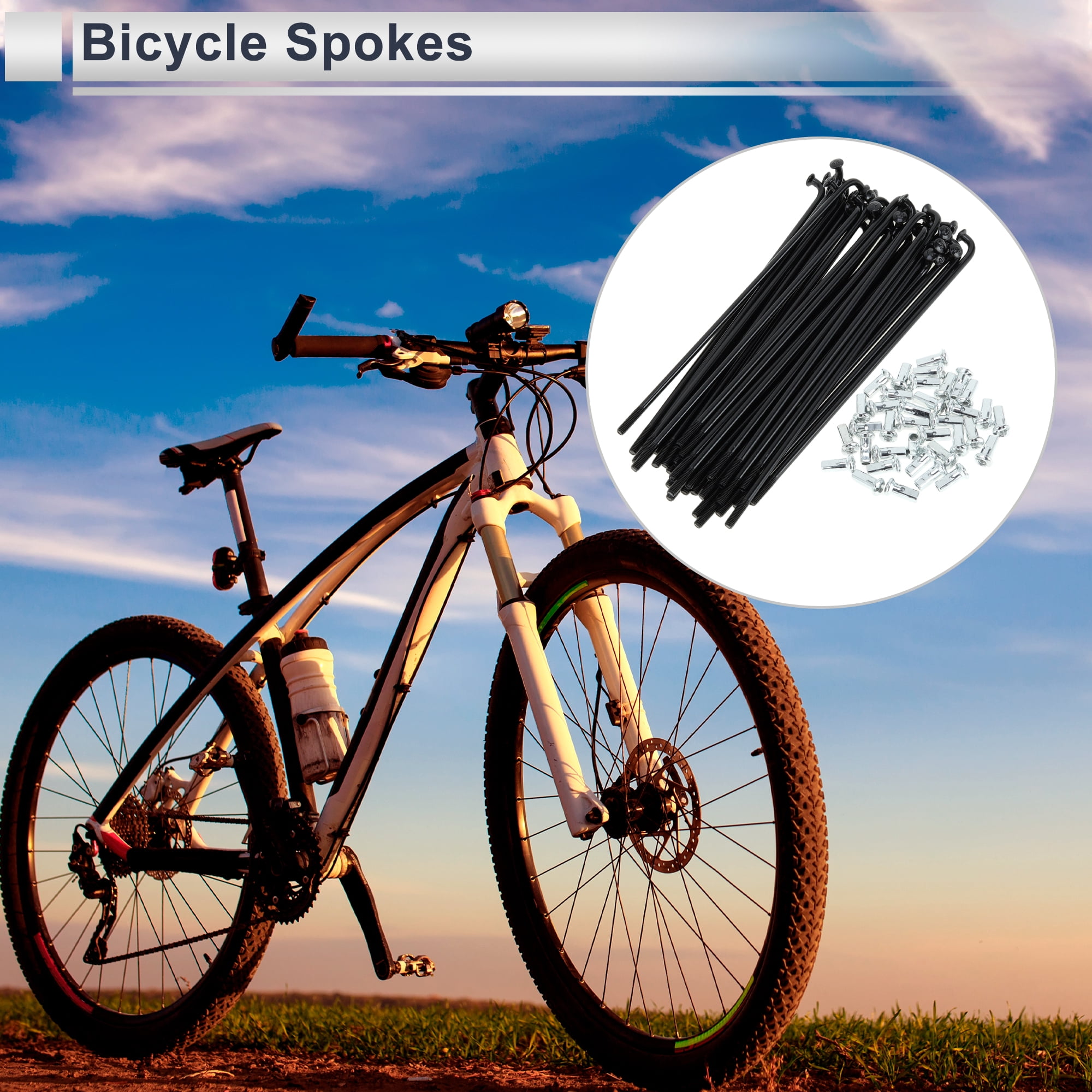 Unique Bargains 36Pcs Durable Universal 12G Bike Wheel Spokes with Nipples Black 4.69"