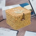 thumbnail image 4 of Straw Embroidery Gift Box Portable Storage Case Lidded Organizer Desktop Basket Wicker Small with, 4 of 6