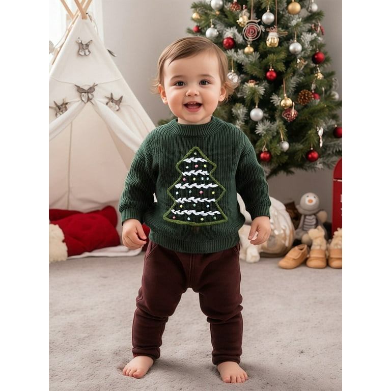 I3CKIZCE Toddler Baby Christmas Sweater Christmas Tree Embroidered