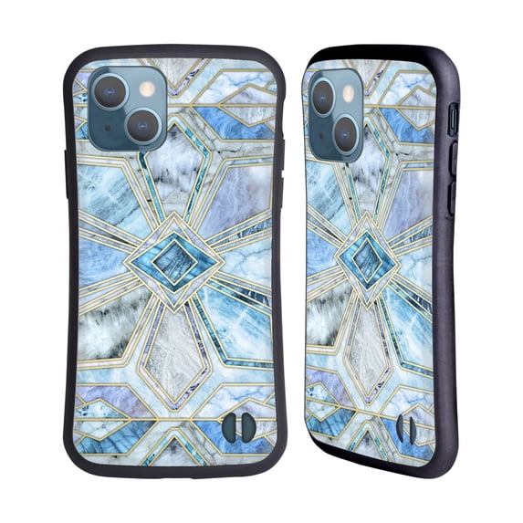 Head Case Designs Officially Licensed Micklyn Le Feuvre Marble Patterns Geometric Gilded Stone Tiles In Soft Blues Hybrid Case Compatible with Apple iPhone 13