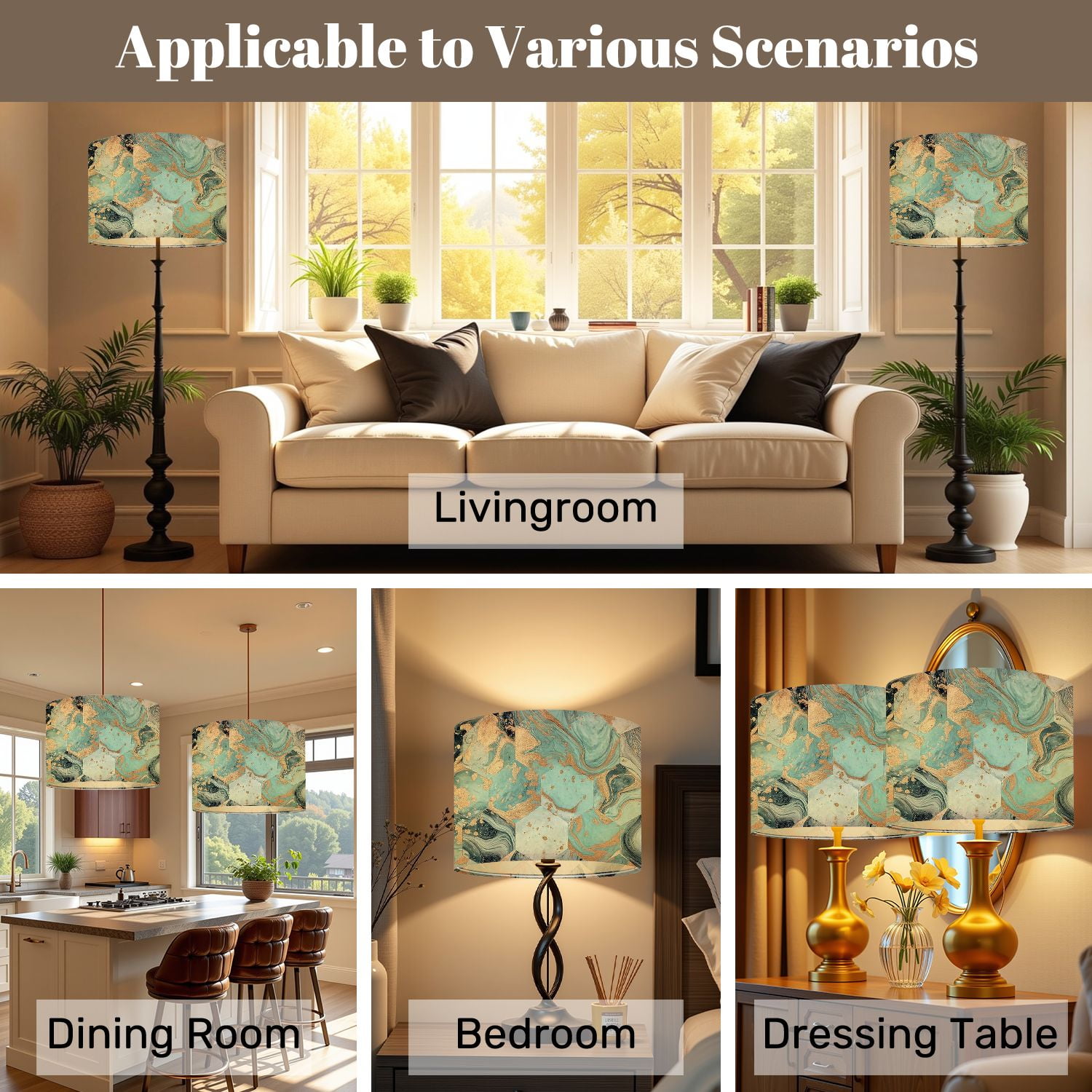 Lampshades 2 Pack Marble Gold Turquoise Blue Teal Marbling 13"x13"x10" Light Shade for Table Lamps Floor Lamps Drum Lamp Shades Lampshade Replacement Easy Assembly