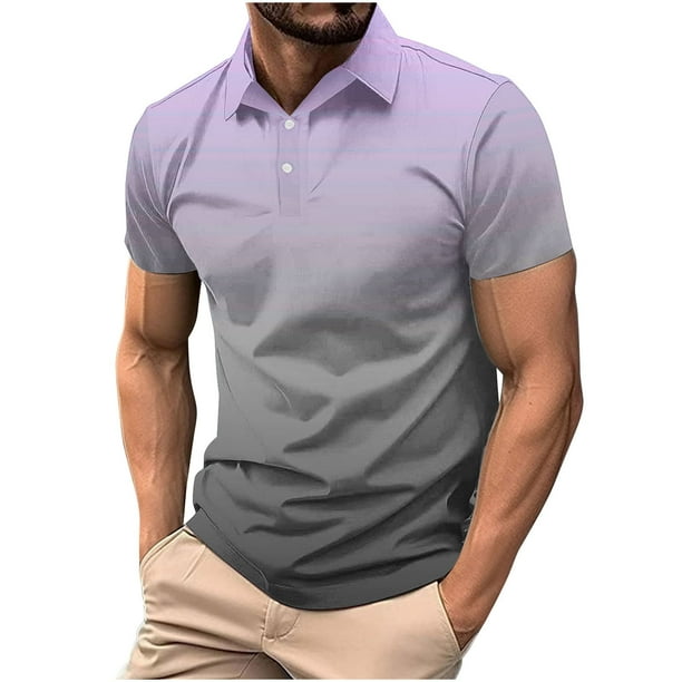 Blusa y camisa de manga corta con cuello vuelto para hombre, informal, lisa, de manga corta, con botones y cuello vuelto.