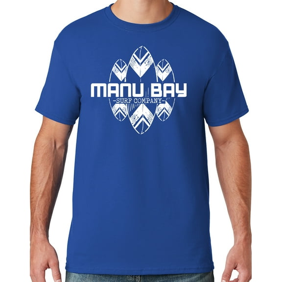 Mens Manu Bay Surf Company WHITE SURFBOARDS T-shirt, Medium Royal Blue