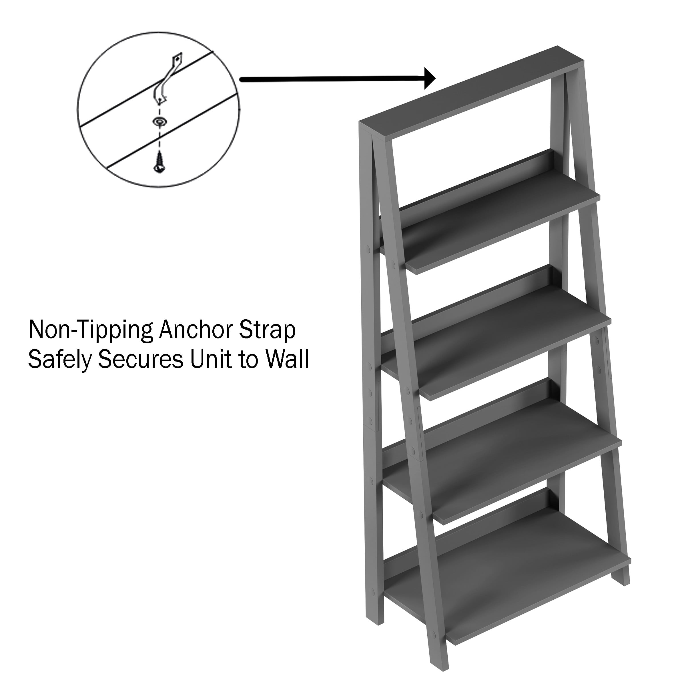 Lavish Home 4-Tier Ladder Bookshelf for Home Storage and Display (Gray)