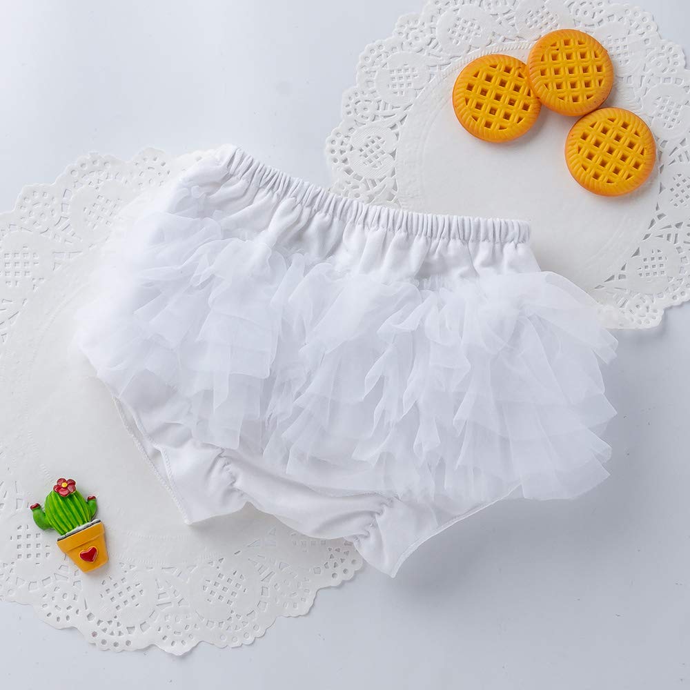 Lucky-BB Baby Girls'Tutu Bloomers Newborn Toddler Cotton Tulle Ruffle  Diaper Covers with Bow White, M-0-6 months