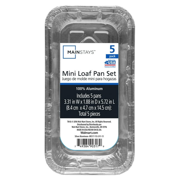 Mainstays Aluminum Mini Loaf Pans, 5 Count Disposable for Easy Cleaning