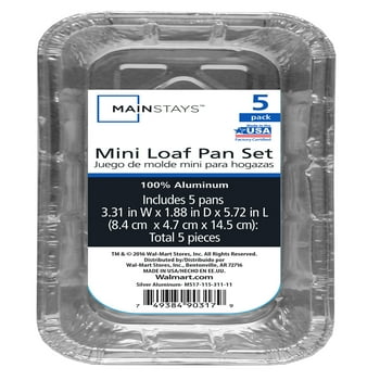 Mainstays Aluminum Mini Loaf Pans, 5 Count Disposable for Easy Cleaning  5.72 x 3.31 x 1.88 