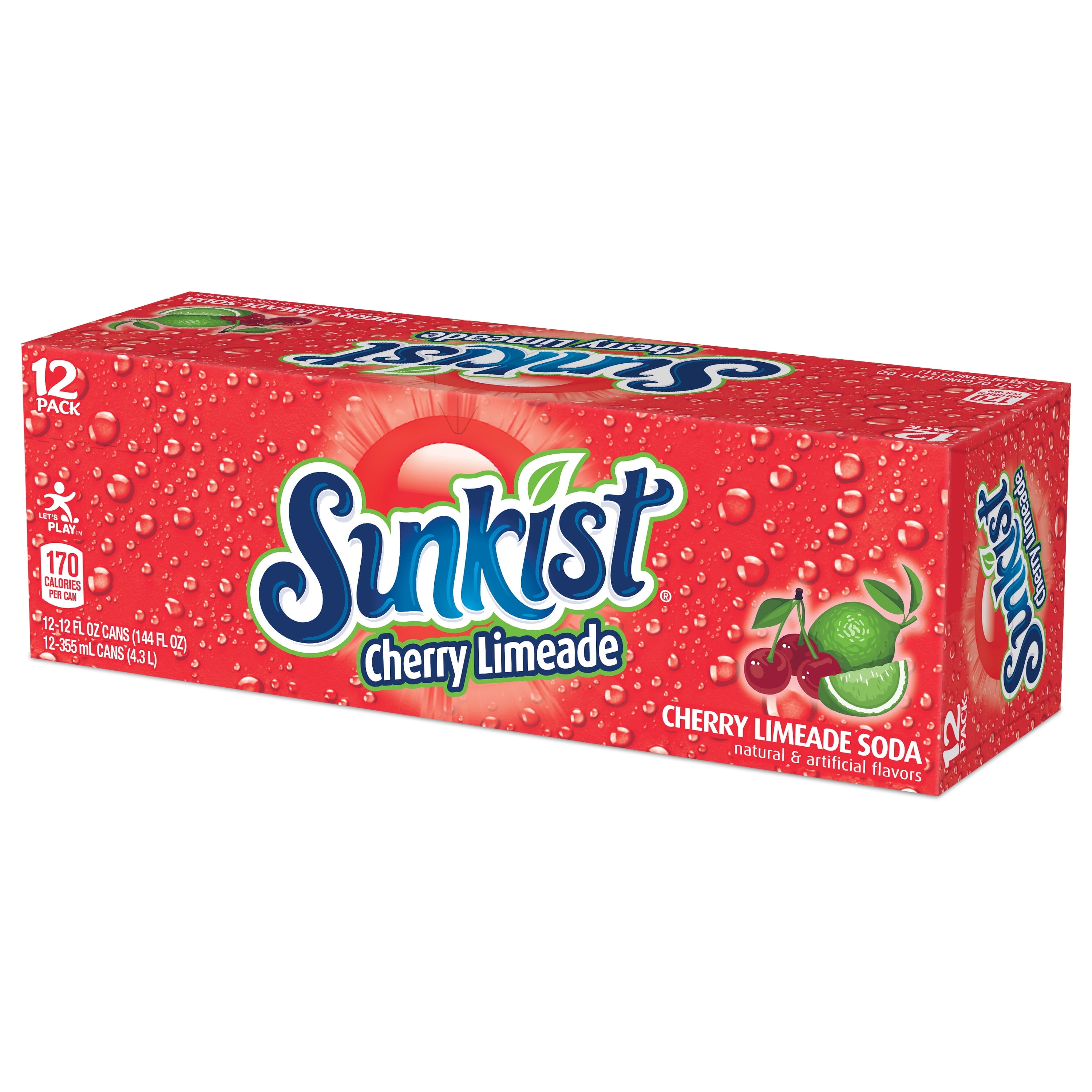 Sunkist Caffeine Free Cherry Limeade Soda Pop, 12 fl oz, 12 Pack Cans