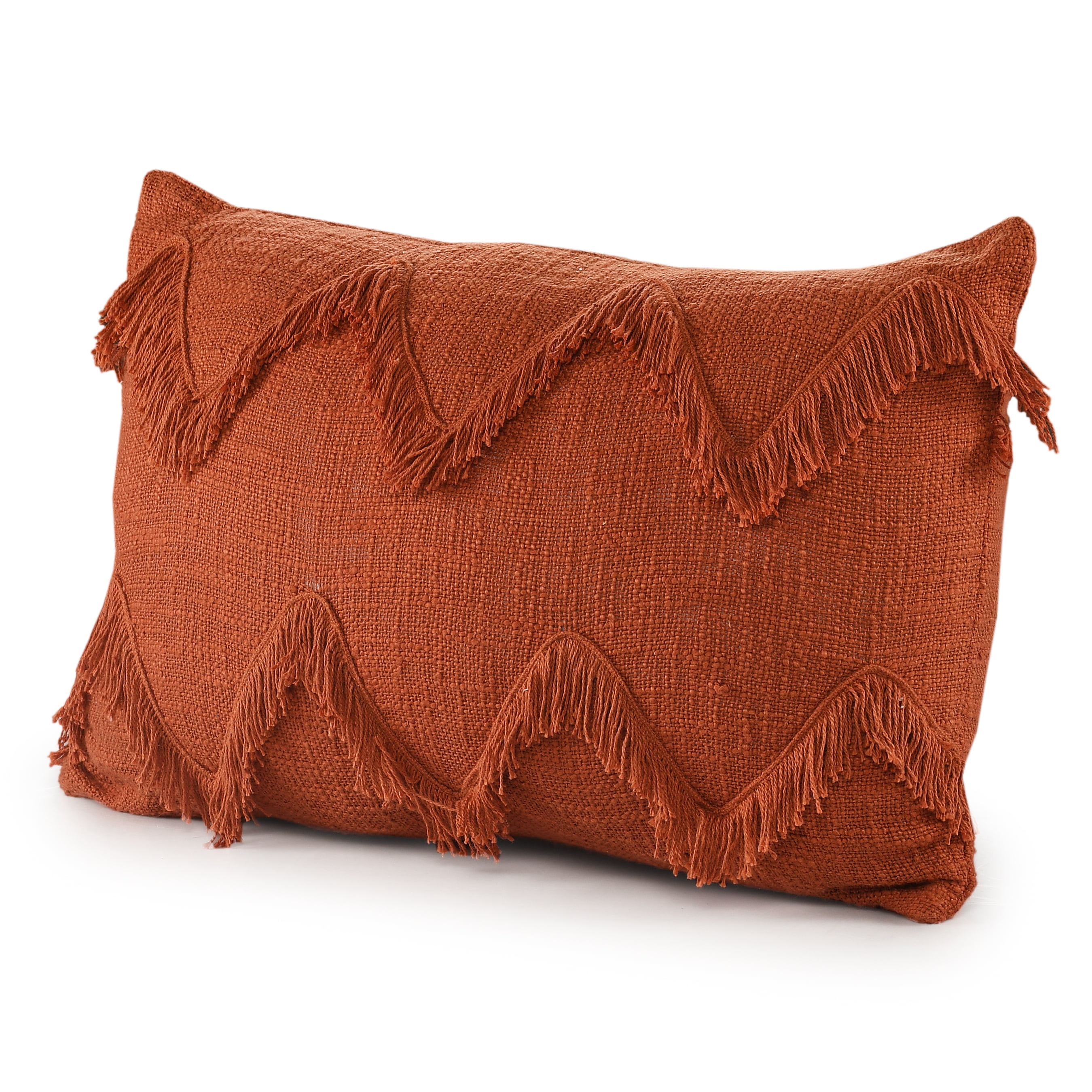 Ox Bay Avani Burnt Orange Bohemian Cotton Fringed Adult Decorative Lumbar Pillow, 14" x 20"