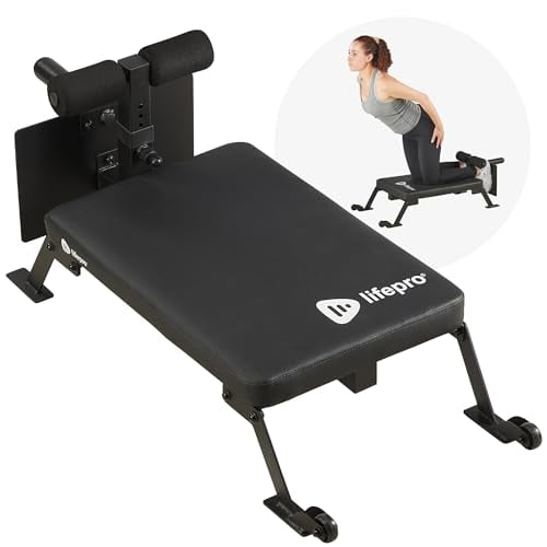 Lifepro Nordic Curl Workout Bench - Home Gym Hamstring Curl Machine & Glute Bench with Transport Wheels - Works with 1" & 2" Olympic Weight Plates - Durable Padding, Construction