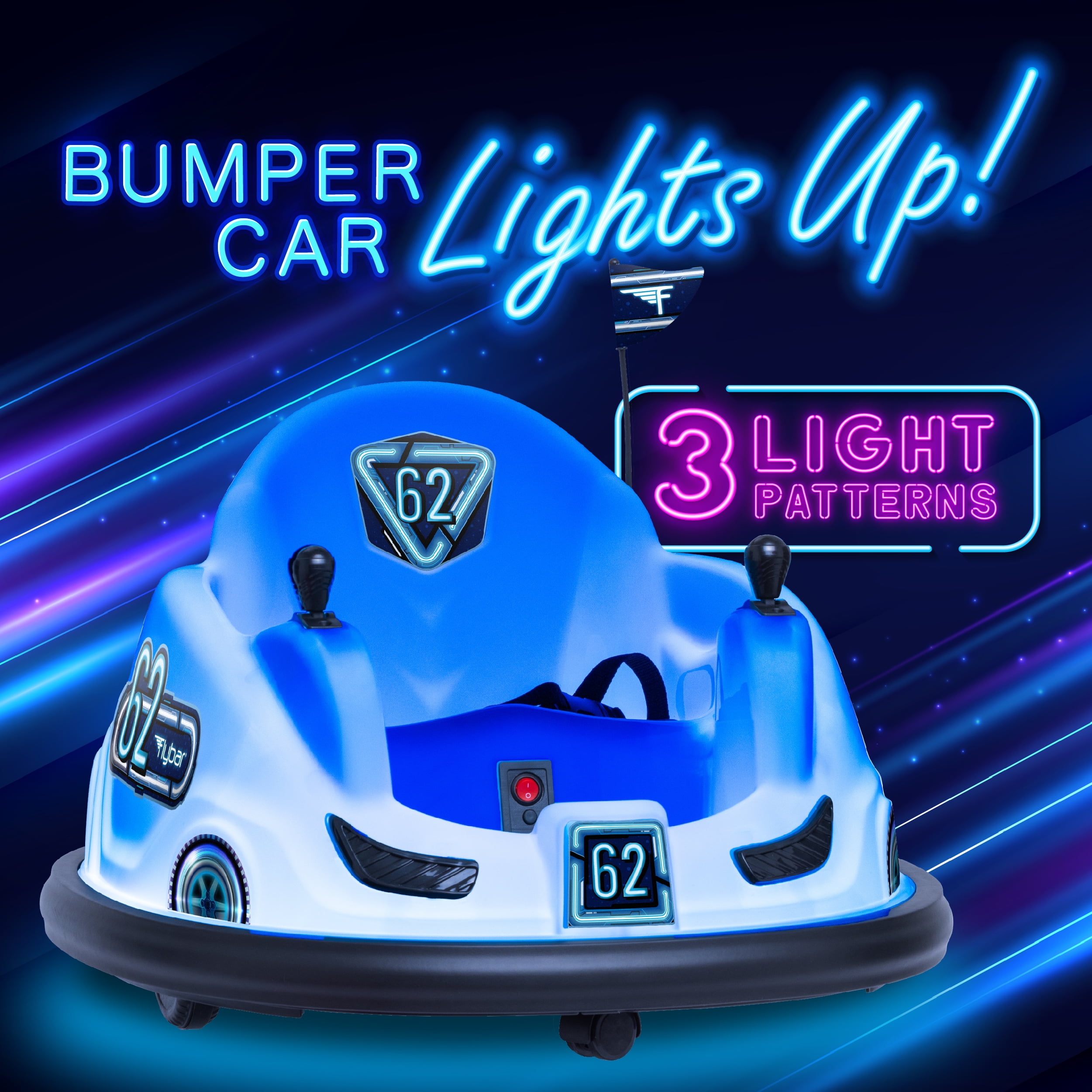6V Blue Glow Bumper Car, Battery Powered Ride on for Children, Ages 1.5+, by Flybar