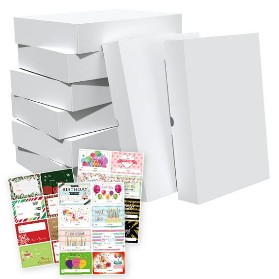 12 Packs Extra Large Gift Box Bulk with All-Occasions Stickers, 17x13x4 Inch Premium White Gift Boxes with Lids for Presents, T-shirt, Robe, Sweater Cardboard Boxes for Christmas, Birthday