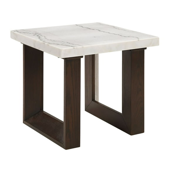 Miekor Furniture Edwyn White Natural Marble Top & Espresso Finish End Table 44054