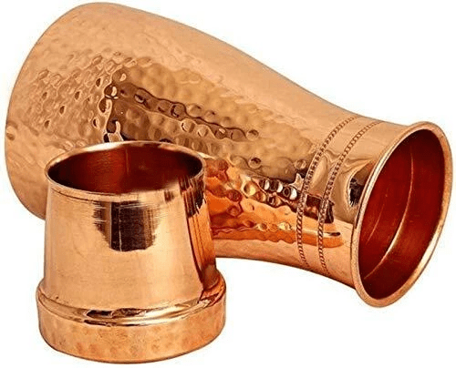 Pure Copper Hammered Bedroom Water Bottle Jar Ayurveda Health Benefits 1000 Ml