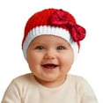 thumbnail image 4 of CUZIBR Girls Toddler Christmas Hat Knit Warm Soft Color Block Cute Deer Bow Pattern Toddler Stylish Beanie Cap,Red,One Size, 4 of 5