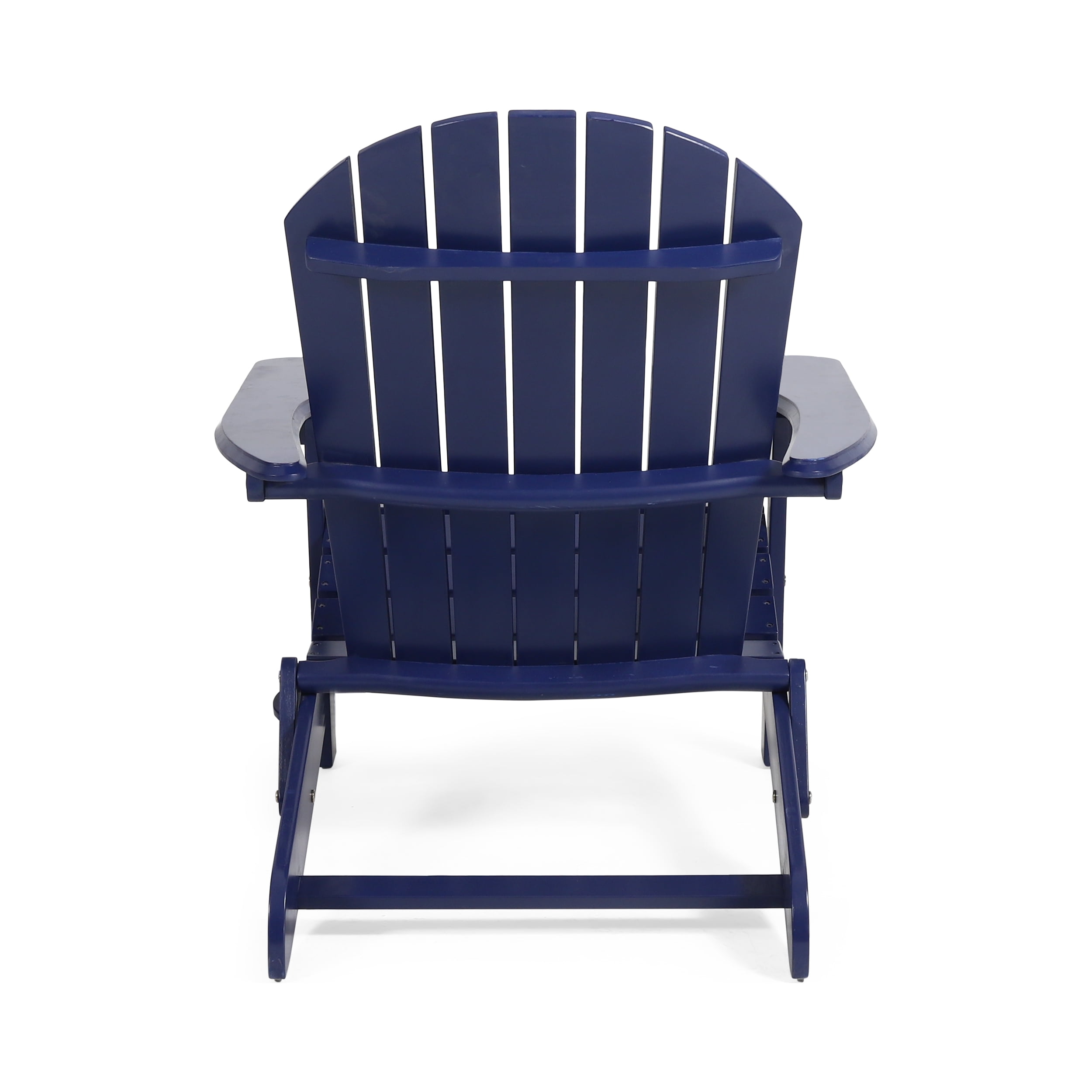 Ariel Outdoor Acacia Wood Folding Adirondack Chairs with Cushions (Set of 4), Navy Blue and Gray