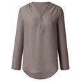 thumbnail image 2 of CHOK Blouses et Chemises pour Femmes à Fermeture Éclair Manches Longues Unies Col en V Tunique Décontractée Ourlet Incurvé T-shirts chandail-Overs Blouses pour Dames pour l'Automne, 2 of 6