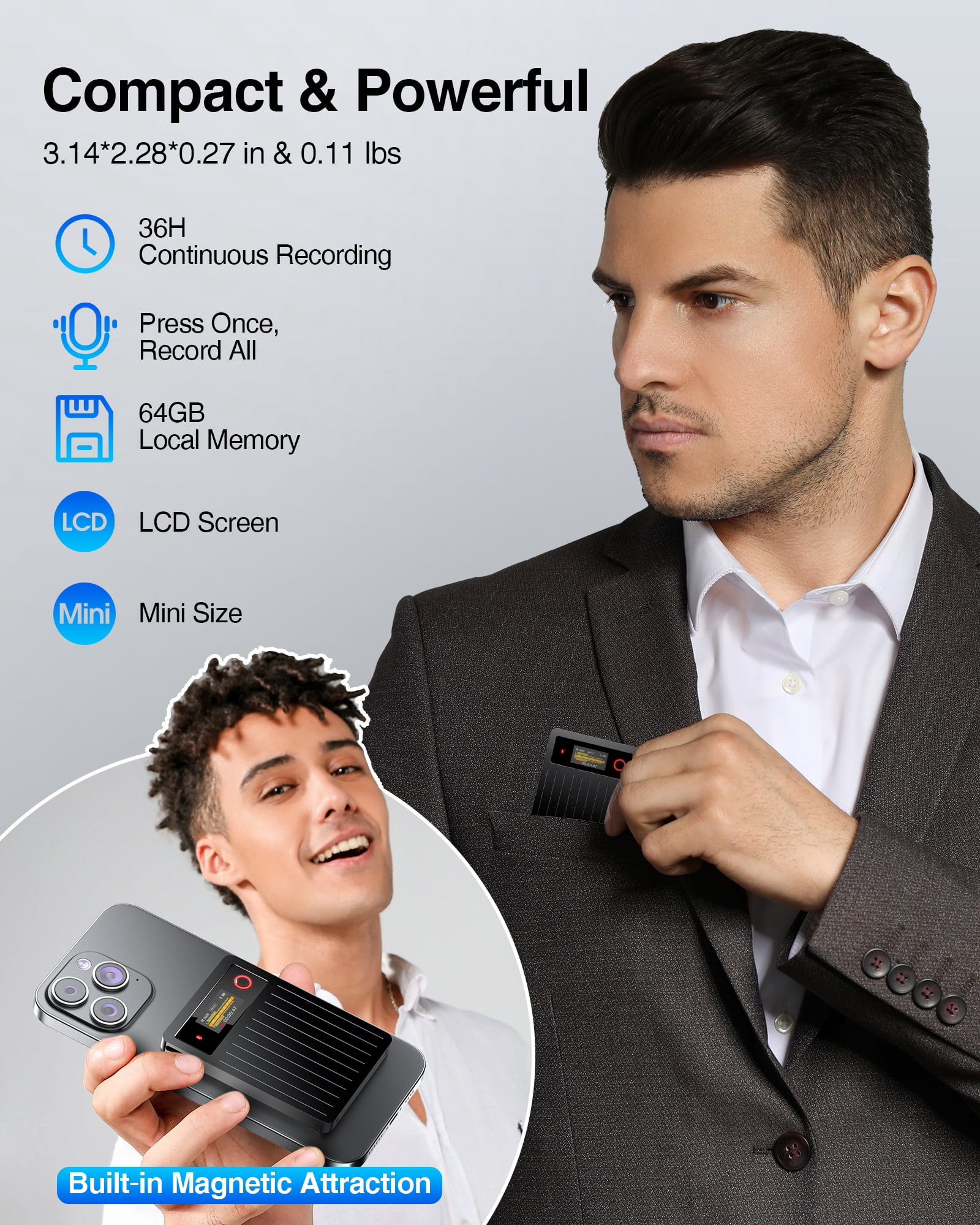 Powerextra AI Voice Recorder 64GB, Voice Recorder with GPT Transcription Summary