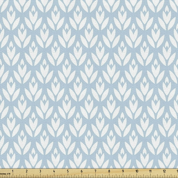 Ambesonne Pastel Fabric by the Yard Upholstery, Digital Petals Leaves Design, 1 Yard, Pale Blue White