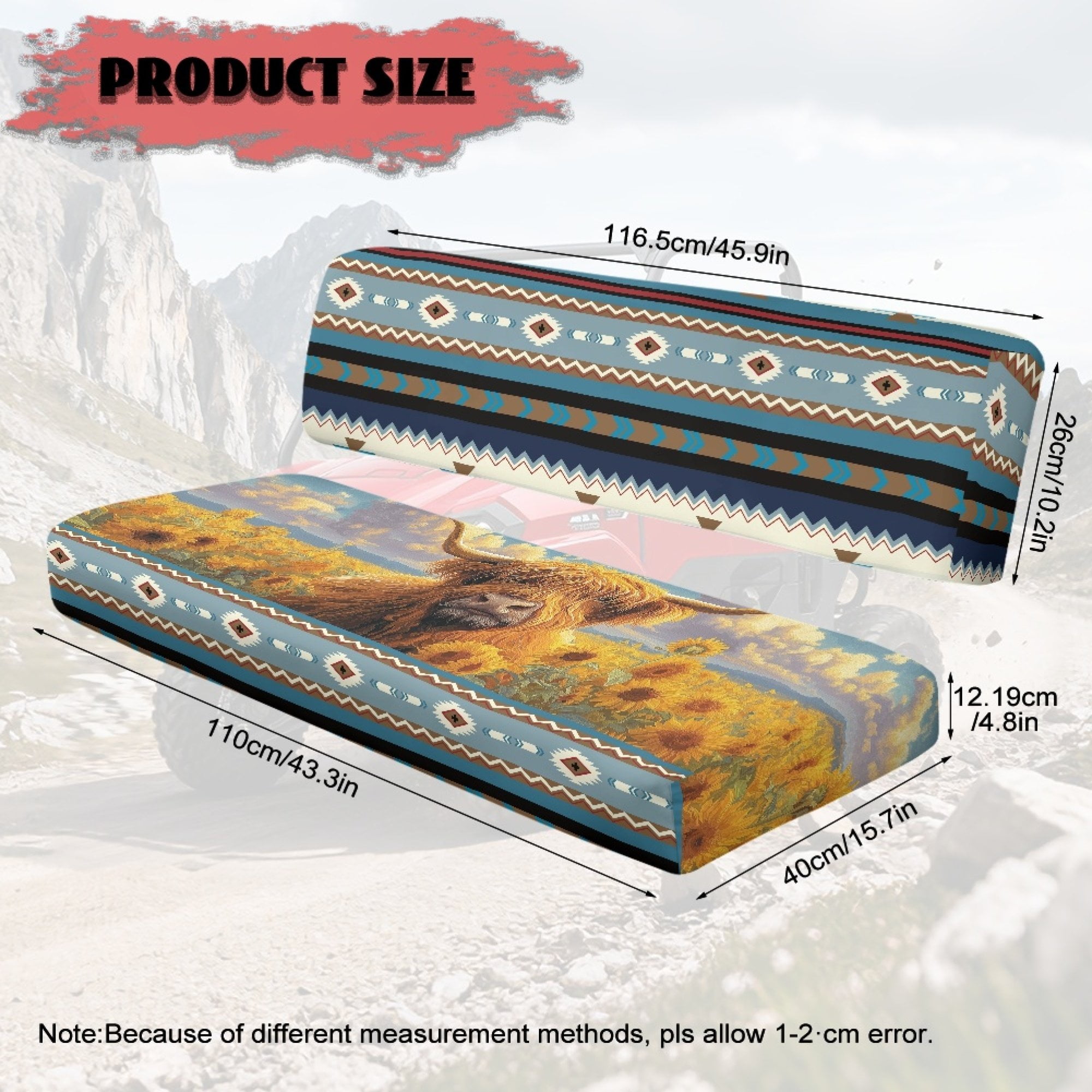 ZIATUBLES 2-Pack UTV Seat Covers Universal Fit Polyester Protector Set for Kawasaki Mule 3000/3010/3020 Bench Seats, Easy Installation & Clean, American Tribal Highland Cow Sunflower Print