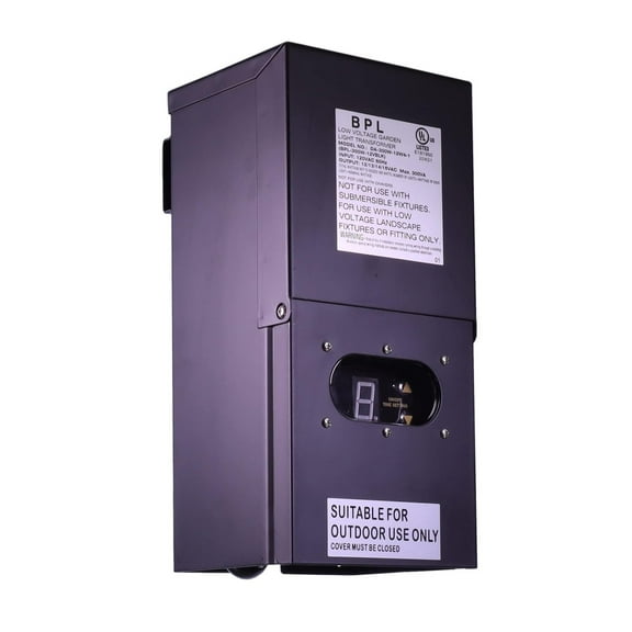 300W Watt Low Voltage Landscape Transformer Multi Tap 120 Volt to 12-15 Volt LED & Halogen - Lighting Outdoor/Indoor Weatherproof w Digital Timer Photocell Sensor - Black Metal Case