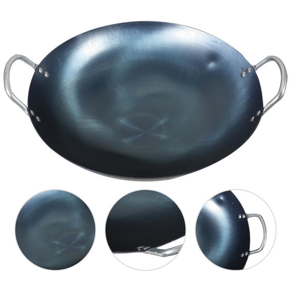 HAMPPLIES Double Handle Wok Iron Black 1Pcs 12.6x3.5in