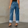 thumbnail image 6 of ADSSDQ Wide Leg Jeans for Women Trendy High Waisted Flare Jeans Stretchy Straight Leg Cuffed Ankle Denim Pants with Pockets Dark Blue M, 6 of 8