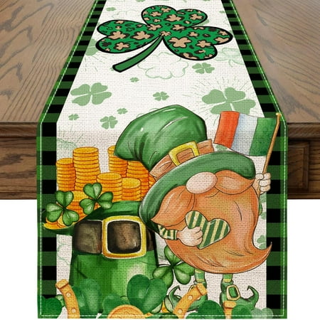 

St Patricks Day Table Runner 71 Inches Long Gnome Shamrock Table Runner Happy Saint Patrick‘s Day Decor for Kitchen Dining Table Home Party Decorations