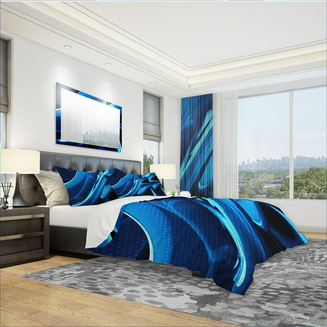 Designart 'Liquid Blue Abstract' Modern & Contemporary Bedding Set - Duvet Cover & Shams