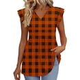 thumbnail image 2 of Craaazy Womens Casual V-Neck Ruffle Sleeve Top with Polka Dot Ombre Plaid Prints for Brunch and Vacation Outfits Gifts, 2 of 9