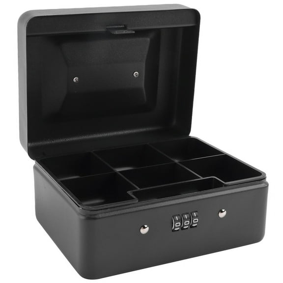 Metal Coin Box with Locking Storage Tray - Small Combination Lock 15 x 12 7.7cm (Black)