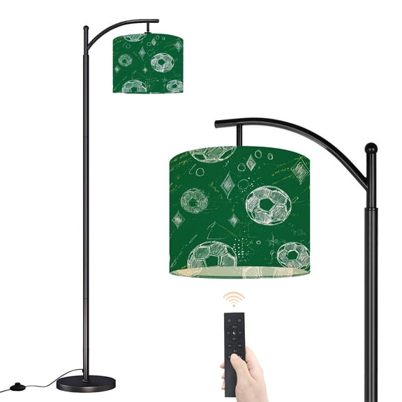 Arc Floor Lamp with Adjustable Lampshade Hand drawn Soccer Balls Geometric Shapes Green Chalkboard Standing Lamp 3 Color Temperatures Dimmable Tall Pole Lamp with Foot Switch for Bedroom
