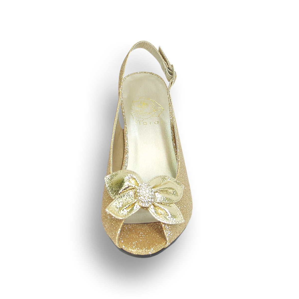 FLORAL Staci Women's Wide Width Peep Toe Glitter Bow with Jewel Slingback Pump GOLD 10
