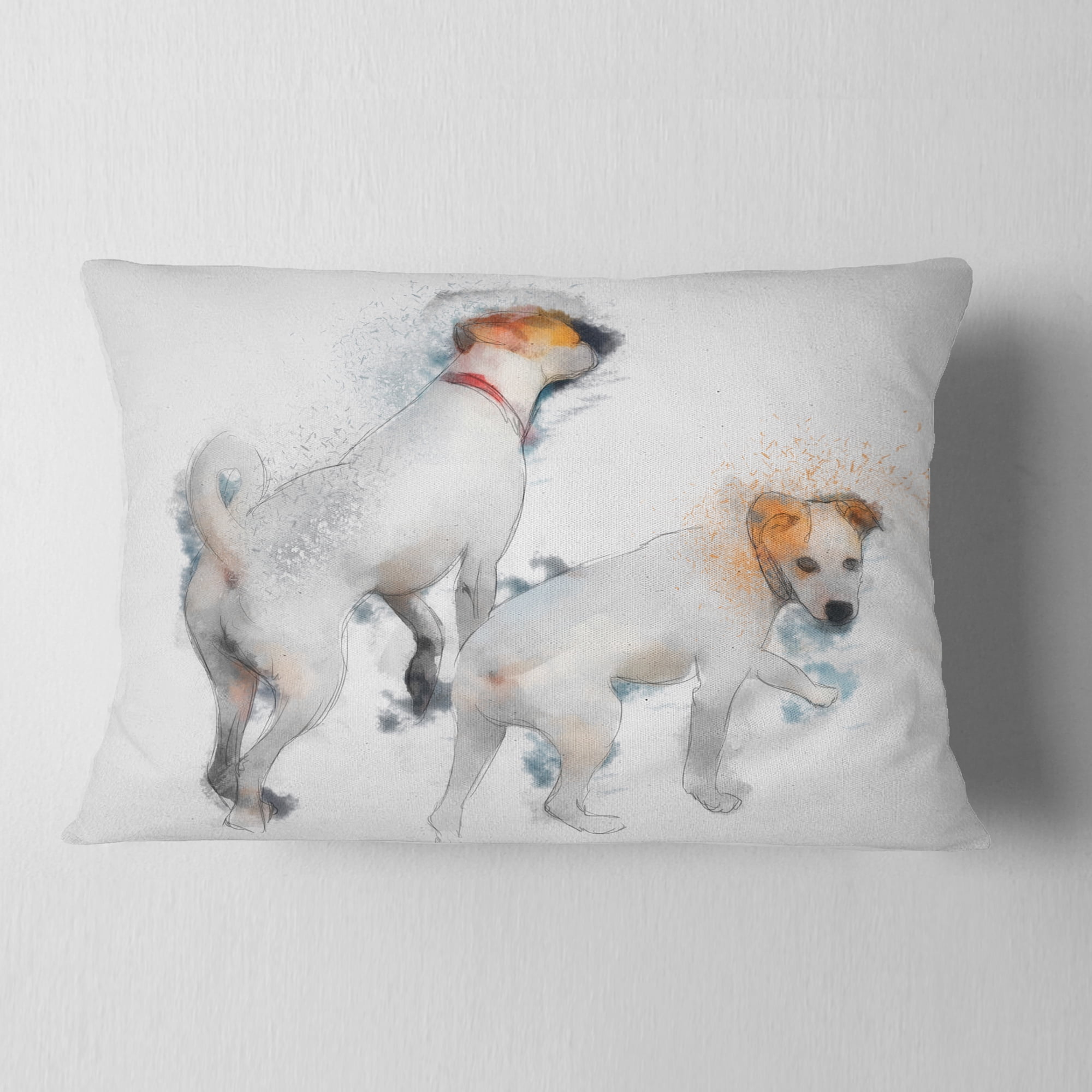 Designart Stylish White Dogs Walking - Animal Throw Pillow - 12x20