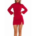 thumbnail image 1 of Vestido de Mujer con Mangas Largas Cruzadas, Volantes, Dobladillo Ajustado, Abertura, Cuello Medio Alto, Falda Corta, Cintura Ajustada. Rojo XL, 1 of 9