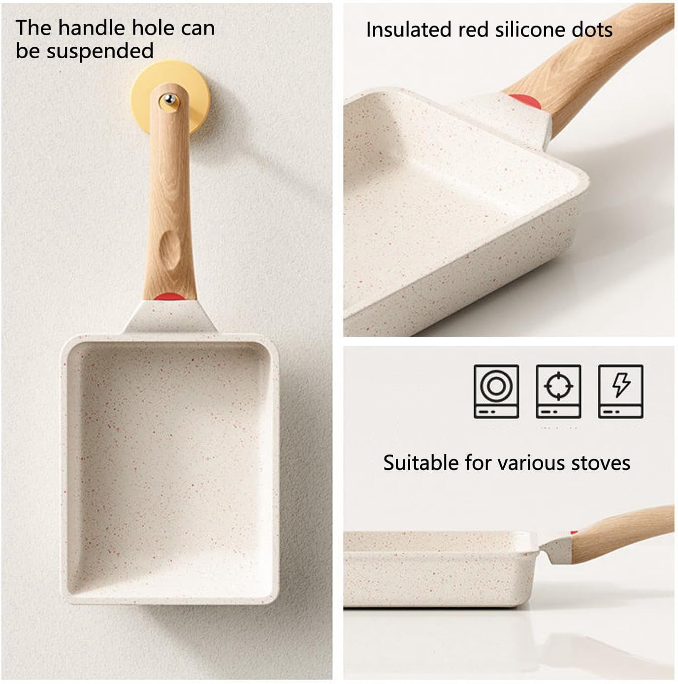Tamagoyaki Pan,Japanese Omelette Pan,White Egg Pan, Non Stick Rectangle Pan,Small Frying Pan 6 X 7 Inch
