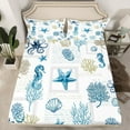 thumbnail image 2 of Feelyou Blue Starfish Seashell Twin Sheet Sets, Ocean Seahorse Coral Twin Fitted Sheet, Teens Girls Kids Flat Sheet, Ultra Soft Home Decor, 3 Pieces, 2 of 7