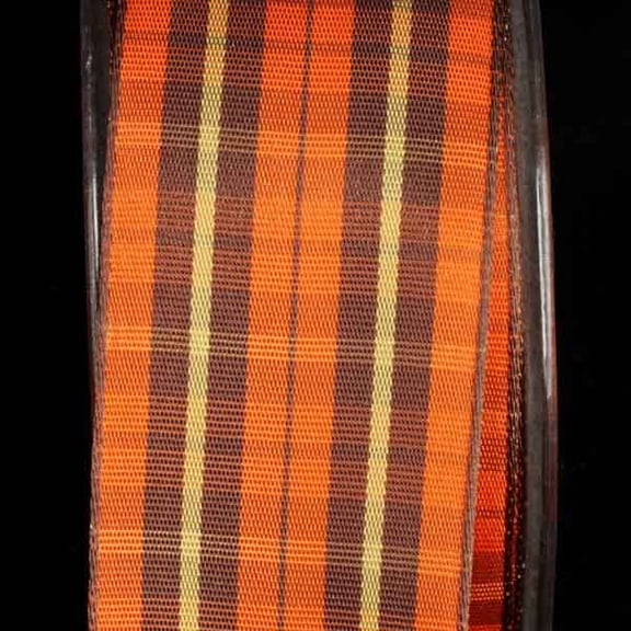 The Ribbon People Orange and Brown Woven Narrow Plaid Wired Craft Ribbon 1.5" x 22 Yards