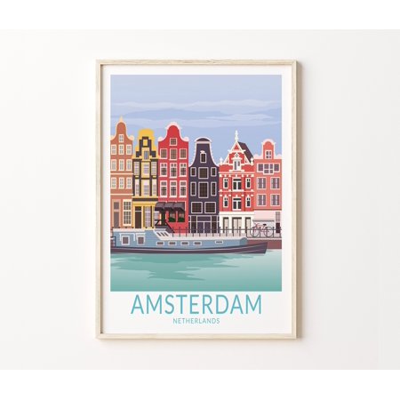 POSTER Amsterdam Travel Poster, Amsterdam Europe Travel Netherlands Postcard, Amsterdam Personalized Travel Poster, Birthday Gifts-UNFRAMED