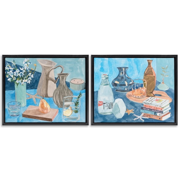 Stupell Industries Coastal Themed Still Lifes Plants & Flowers Painting Black Floater Framed Canvas Art Print Wall Art, 21 x 17, Set of 2