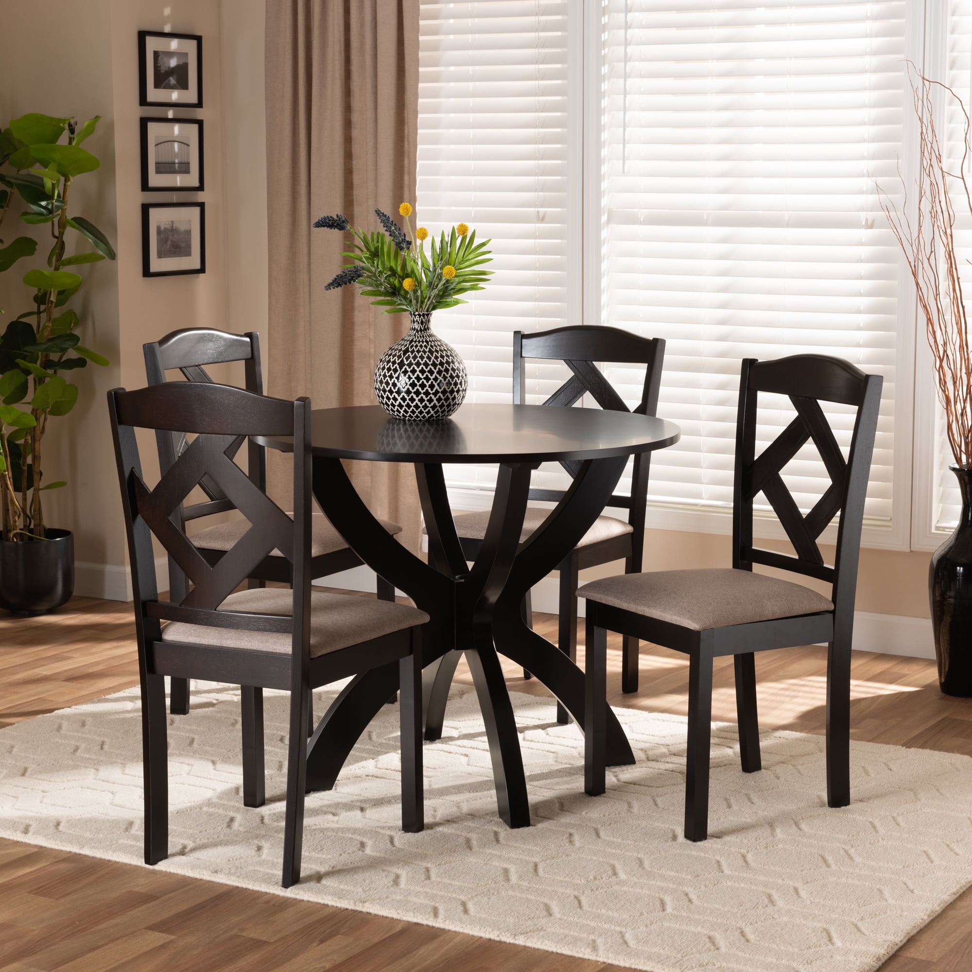 Baxton Studio Quinlan Modern And Contemporary Sand Fabric Upholstered Dark Brown Finished Wood 5 Piece Dining Set Com Baxton Studio Quinlan Modern And, Quinlan 5 Piece Counter Height Solid Wood Dining Table Set