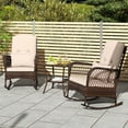 thumbnail image 2 of Patiojoy 3 Pieces PE Rattan Rocking Bistro Set Rocking Chairs with 2-Tier Coffee Table for Porch Garden and Poolside Beige, 2 of 10