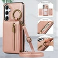 thumbnail image 3 of Crossbody Wallet Case for Samsung Galaxy S23 Plus with Lanyard Strap Card Slot Holder RFID Blocking 360° Ring Kickstand,Magnetic Flip Folio Zipper Purse Case, PU Leather Cover Handbag,Rosegold, 3 of 10