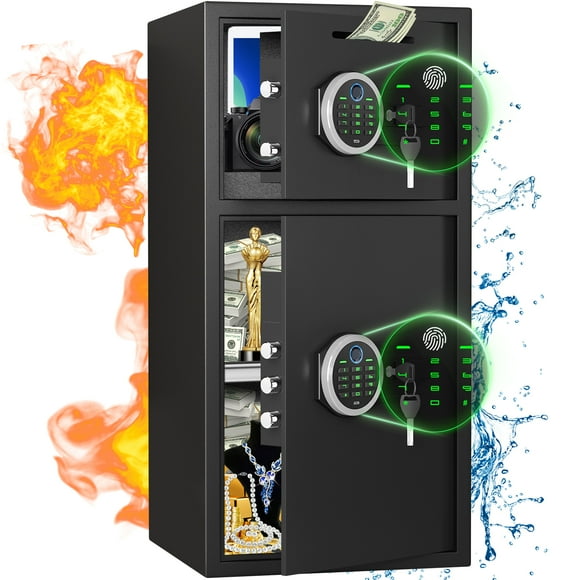 Riflewell Coffre-Fort Empreinte Digitale - 6,0 Pi3 Grand Safe Box Ignifuge et Étanche, Coffre-Fort pour Argent avec Fonction Muet et Système d'Alarme Double, Coffre-Fort Domestique avec Fente de Dépôt et Lumière DEL, pour la Maison, les Affaires, les Objets de Valeur