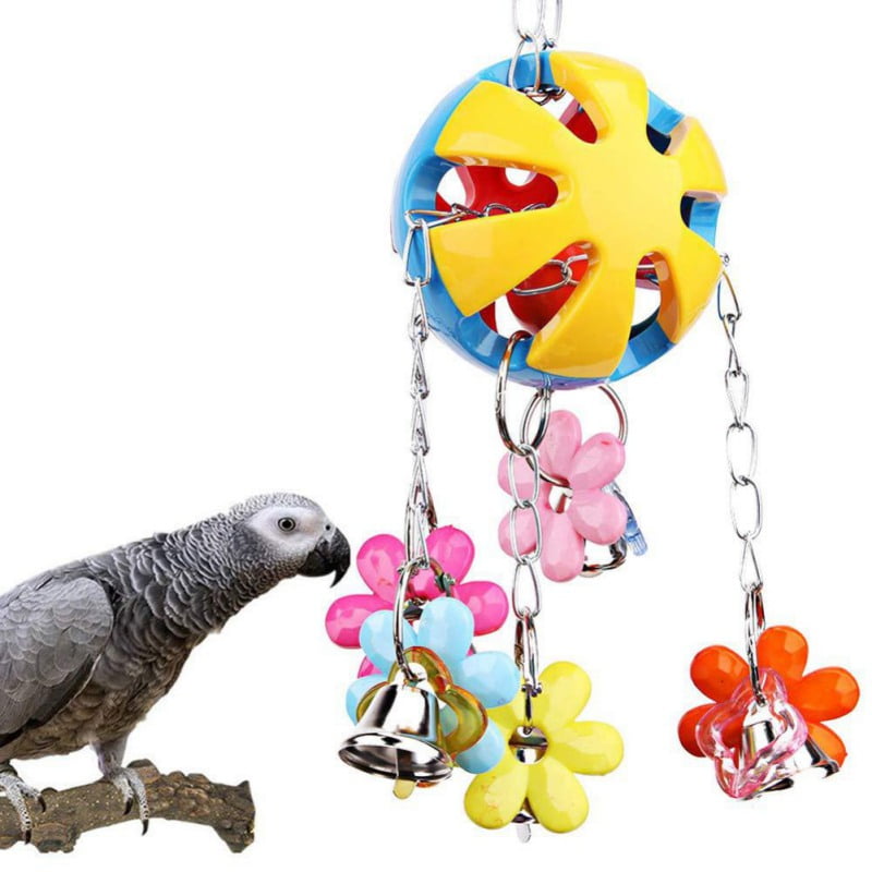 Bird Parrot Toy Chew Cage Pet Bell Toys Ball Swing Wood Bells Bite Hanging S 