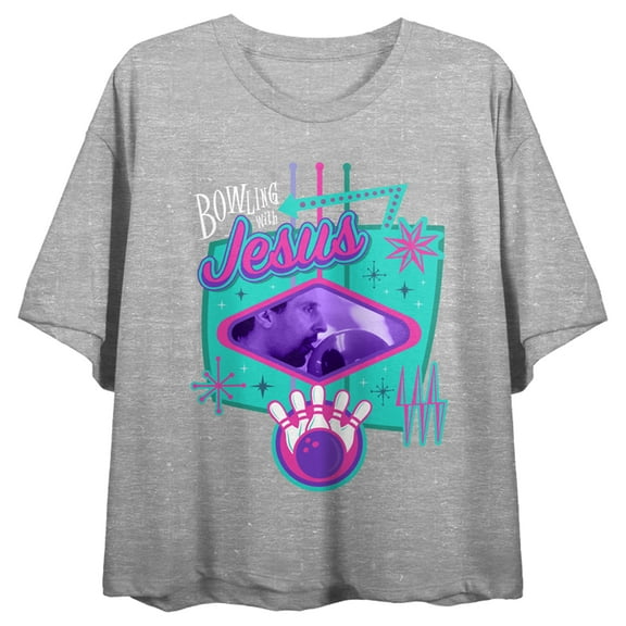 The Big Lebowski Bowling With Jesus Crew Neck Short Sleeve Gray Heather Women's Crop Top-XS