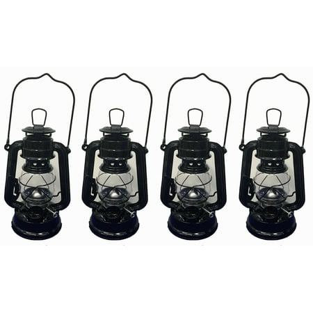 Pearl Oil Lamp - Lot of 4 - 8 Inch Black Hurricane Kerosene Oil Lantern Hanging Light / Lamp