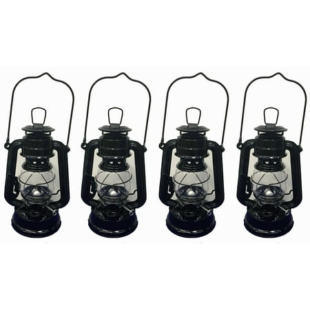 Lot of 4 - 8 Inch Black Hurricane Kerosene Oil Lantern Hanging Light /