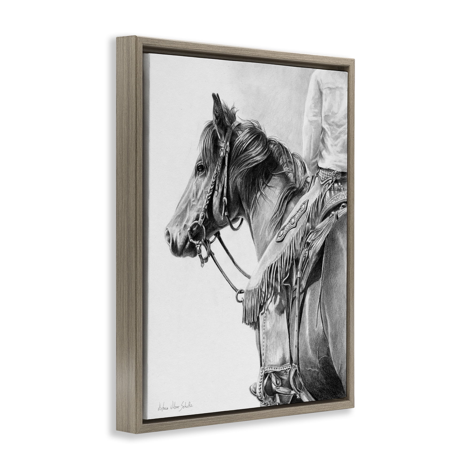 Stupell Industries Detailed Stallion & Cowboy Animals & Insects Drawing Brown Floater Framed Canvas Art Print Wall Art, 25 x 31