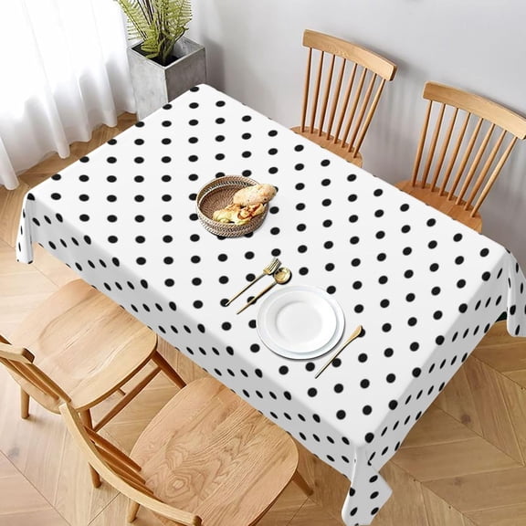 White Black Polka Dots Rectangle Table Cloth Soft Washable Oblong Tablecloth Covers for Kitchen & Table Linens 60" x 102"